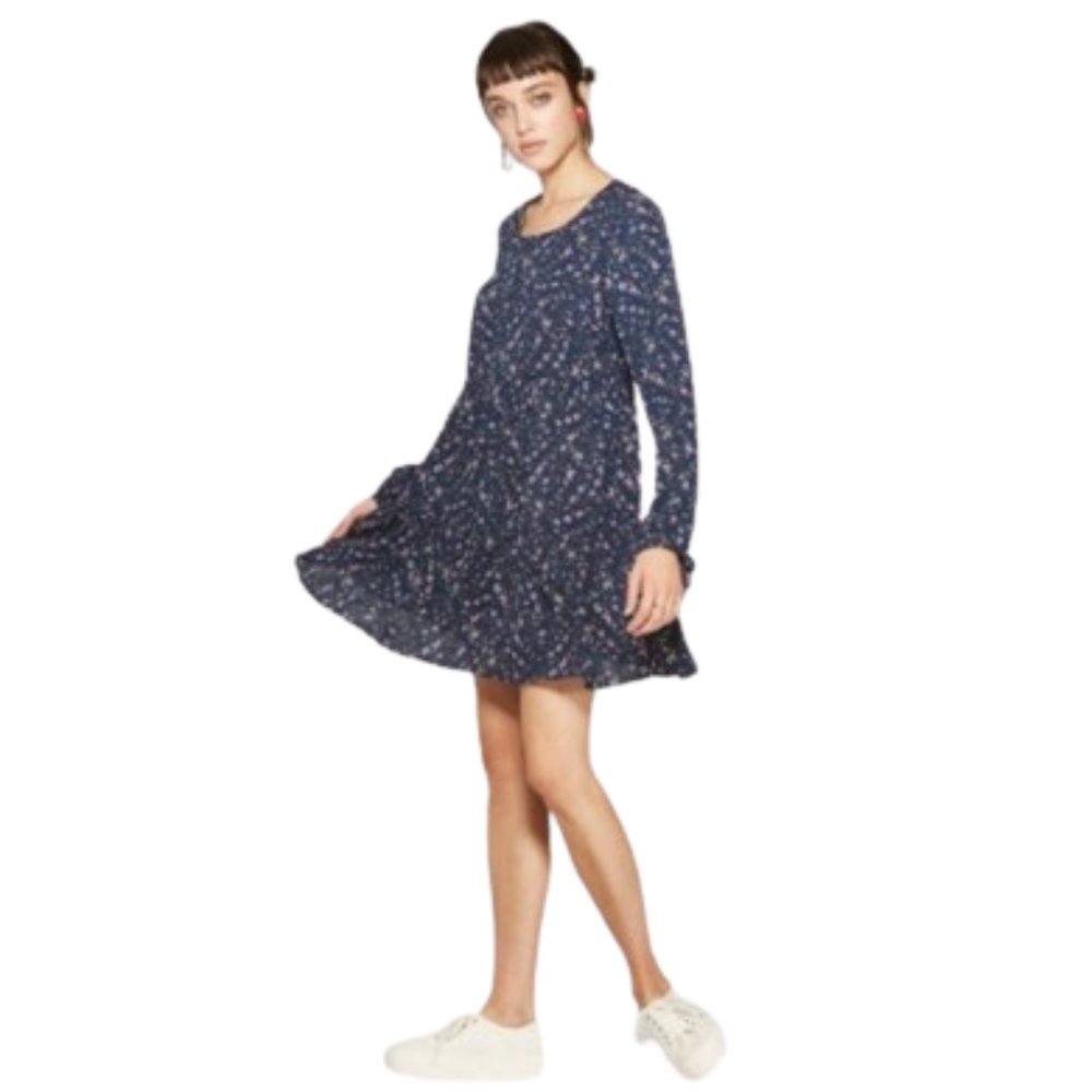 🌿wild fable Floral Print Long Sleeve Tiered Babydoll Mini Dress [L]🌿